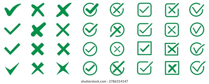 Check mark icons button set. yes or no checkmark sign. Check box icon with right and wrong buttons. black tick box and black cross symbol