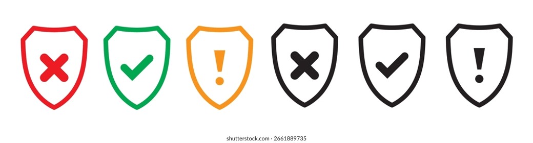Ícones de marca de seleção. Botões de marca de seleção e marca de cruzamento. Sinal de tique, ponto de exclamação e ícone de cruz. Símbolos Sim e Não. Ilustração vetorial para ui, infográfico, site, aplicativo, uso da web