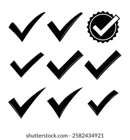 check mark icons. checkmark white, checkmark orange, checkmark transparent, checkmarks. Vector symbols set ,black checkmark isolated on white background.