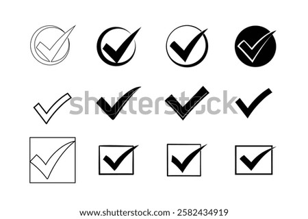 check mark icons. checkmark white, checkmark orange, checkmark transparent, checkmarks. Vector symbols set ,black checkmark isolated on white background.