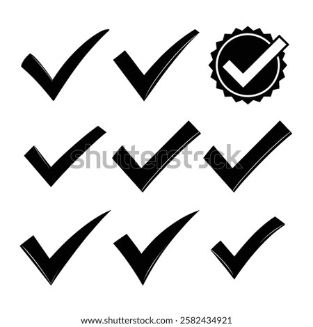 check mark icons. checkmark white, checkmark orange, checkmark transparent, checkmarks. Vector symbols set ,black checkmark isolated on white background.