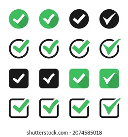 Check mark icons collection. Set of green tick icons. Checkmark symbol