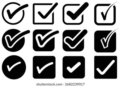 Check Mark Icons Collection – Tick, Checkbox, Approval, and Quality Symbols Vector Set