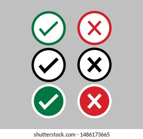 Check Mark Icons 
, check mark and cross mark isolated vector, colored red and green