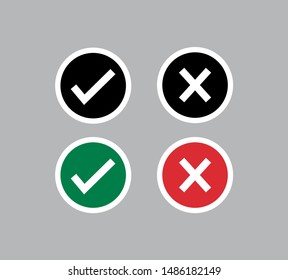 Check Mark Icons 
, check mark and cross mark isolated vector, colored red and green