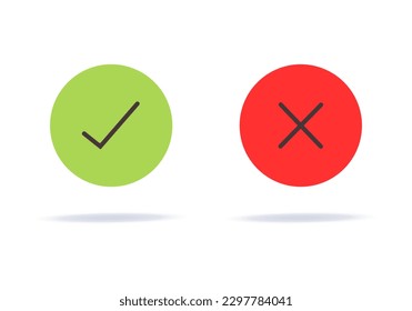 Häkchen.  Icons für das Testen. Symbol für grüne Zecken und rotes Kreuz. Vektorgrafik
