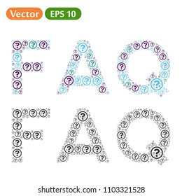 check mark icons forming FAQ word, word cloud, tagword, word art