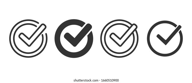 Check mark icons in four different versions in a flat design