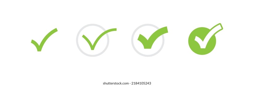 Check mark icons. Green checklist tick symbol. Approved and positive symbol.