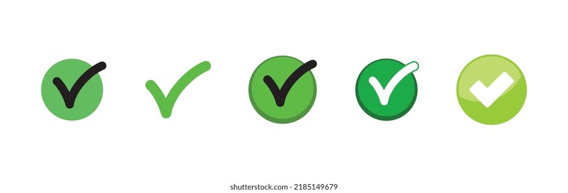 Check mark icons. Green checklist tick symbol. Approved and positive symbol.