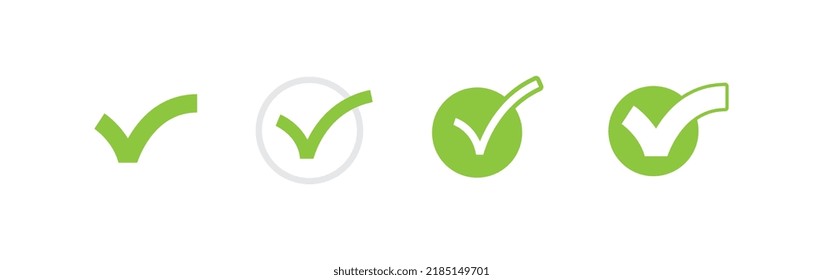 Check mark icons. Green checklist tick symbol. Approved and positive symbol.