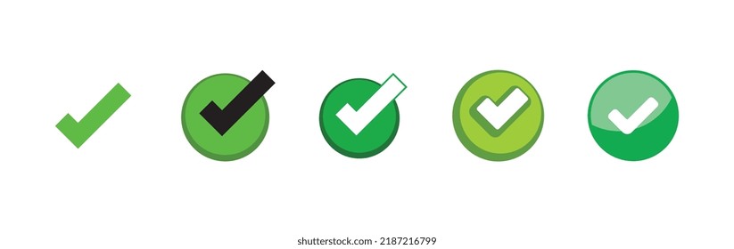 Check mark icons. Green checklist tick symbol. Approved and positive symbol.