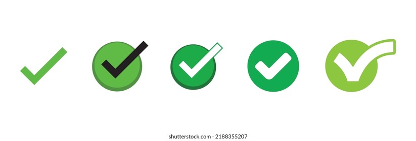 Check mark icons. Green checklist tick symbol. Approved and positive symbol.