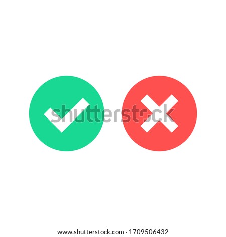 Check mark icons. Green checkmark and red cross mark flat icons set. Tick and x mark. Vector illustration isolated on white background