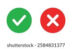 Check mark icons. green check mark and red cross mark icon set. green tick and red x. Symbols of approval and Decline, vector illustration