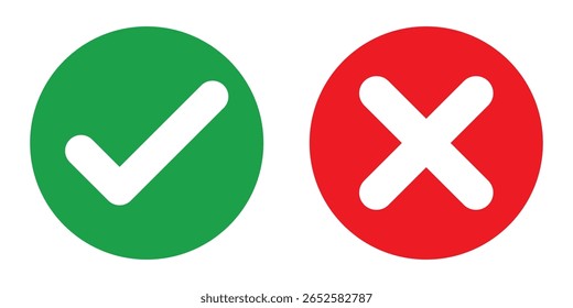 Check mark icons. green check mark and red cross mark icon set. green tick and red x.