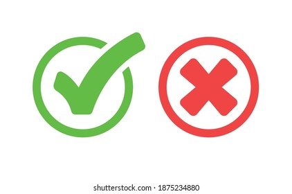 Marcar iconos. Ropa verde y x roja. Símbolos de aprobación.