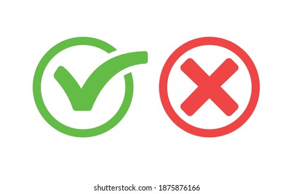 Check mark icons. Green tick and red x. Symbols of approval.