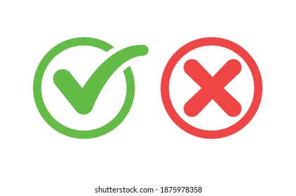 Marcar iconos. Ropa verde y x roja. Símbolos de aprobación.
