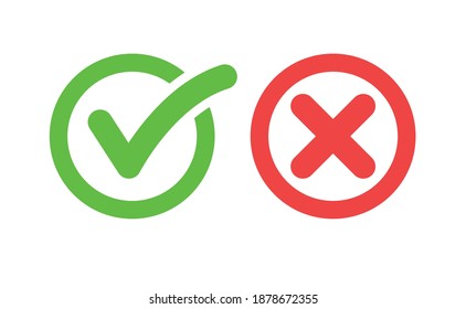 Check mark icons. Green tick and red x. Symbols of approval.