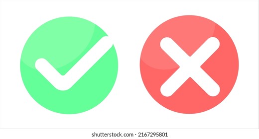  check mark icons. Green tick and red cross checkmarks flat line icons set. Vector illustration isolated on white background