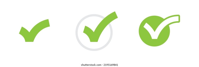 Check mark icons. Green tick approval.