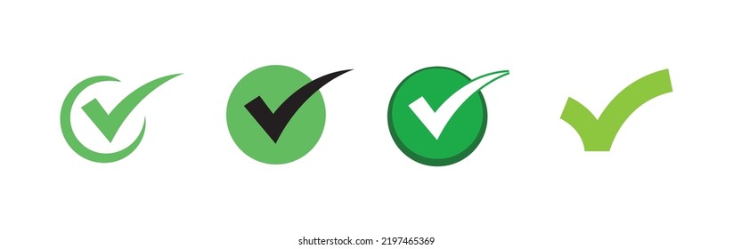Check mark icons. Green tick approval.