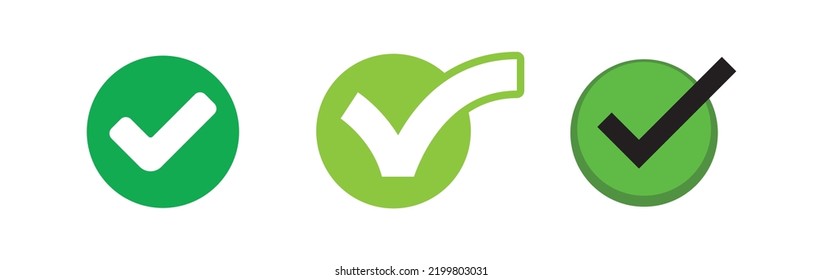 Check mark icons. Green tick approval.