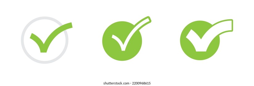 Check mark icons. Green tick approval.