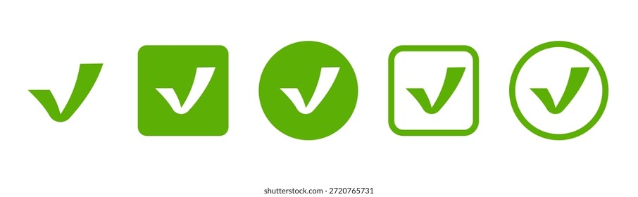 Marque los iconos . Iconos de vector de marca de verificación verde. Ilustración vectorial.  Icono Aprobado. 