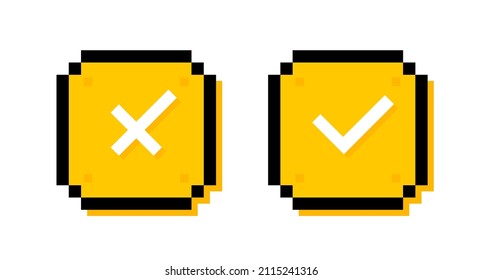 Check mark icons isolated on pixel box. Design concept for web and mobile apps. Vector illustration.