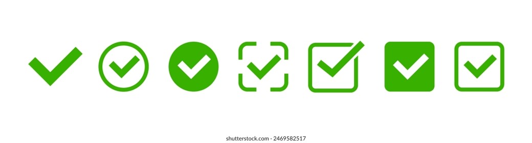 Check mark icons. Check marks symbol, logo. Green checkmark Illustration. Vector.