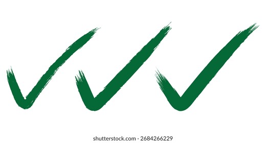 Conjunto de iconos de marca de verificación. marca de verificación de trazo de pincel, símbolos de marca, signos de lista de verificación. Signos de trazo de pincel Grunge. Grunge diseño de marca de verificación. eps 10