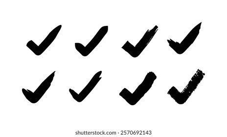 Check mark icons set. Collection of simple check mark symbols. Quality and approval signs. Checklist and confirmation icons in flat style design.