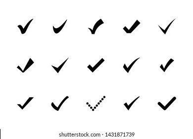 Check mark icons set. Different black vector check marks