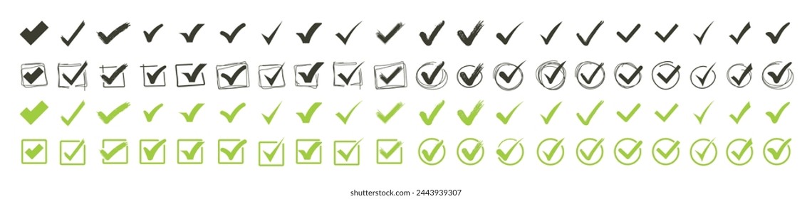 Check mark icons set. Check marks symbol collection. Check marks big collection. Tick icon. Check marks different shape, isolated