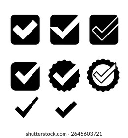 Check mark icons set. Check marks symbol collection. Check marks big collection. Tick icon. Check marks different shape, isolated