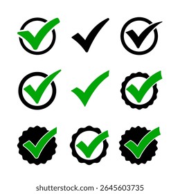 Check mark icons set. Check marks symbol collection. Check marks big collection. Tick icon. Check marks different shape, isolated