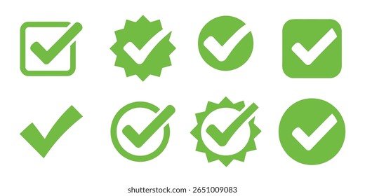 Marque los iconos establecidos.  Marca de verificación símbolo colección. marca de verificación icono Vector. símbolo, signo, sí, derecha