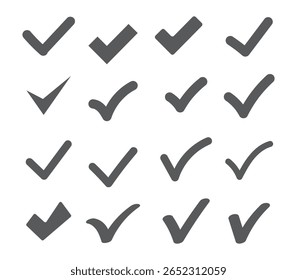 Marque los iconos establecidos. Marca de verificación símbolo colección. El cheque marca una gran colección. Icono de la marca. Marca de verificación de forma diferente, aislado