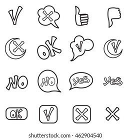 Check mark icons set in outline style. Yes and No buttons set collection vector illustration