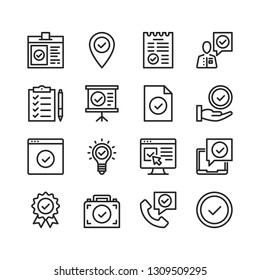 Check mark icons set. Pixel perfect. Thin line design. Vector line icons set