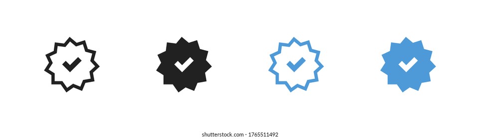 Marcar el conjunto de iconos.  Botón azul de verificación de perfil en plano. Símbolo derecho vector para diseño web