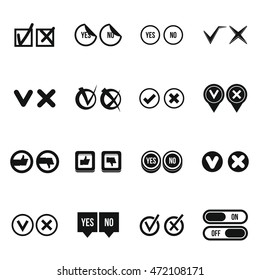 Check mark icons set in simple style. Yes and No set collection vector illustration