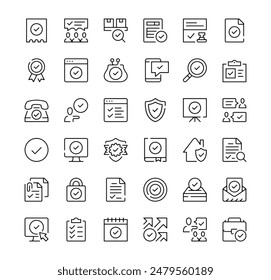 Conjunto de iconos de marca de verificación. Iconos de línea de Vector. Símbolos de contorno de trazo negro