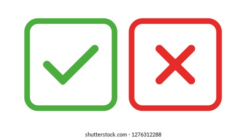 Check mark icons. Tick and cross signs. Vector symbols.