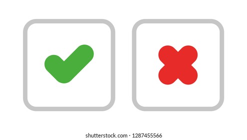 Check mark icons. Tick and cross signs. Vector symbols.