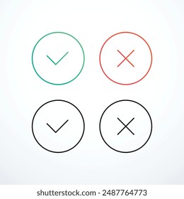 Check mark icons. Tick, cross icon set. Vector illustration