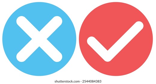 Check mark icons, tick and cross. Right and wrong Icons, acceptance and rejection concept. Flat style design. EPS Vector illustration