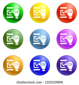 Check mark icons vector 9 color set isolated on white background for any web design 